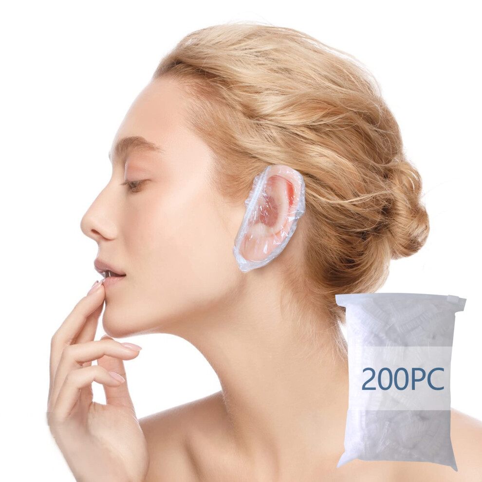 Woshop 200 Pack Shower Bathing Ear Covers Clear Disposable Ear Protectors Waterproof Ear Covers For Hair Dye Waterproof Plastic Ear Shower Caps