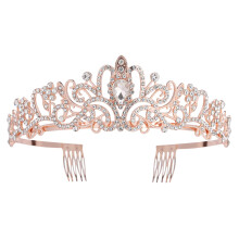 Rose Gold Crystal Crowns Tiara for Women Girls Elegant Princess Rhinestone Crown with Combs Bridal Wedding Headbands Prom Birthday Party Halloween