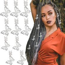 NAISKA Butterfly Hajkszerek fonatokhoz - 10 db Ezst Hajkapcsok Dreadlock Charms Hajgyuruk s Kiegsztok Noknek s Lnyoknak