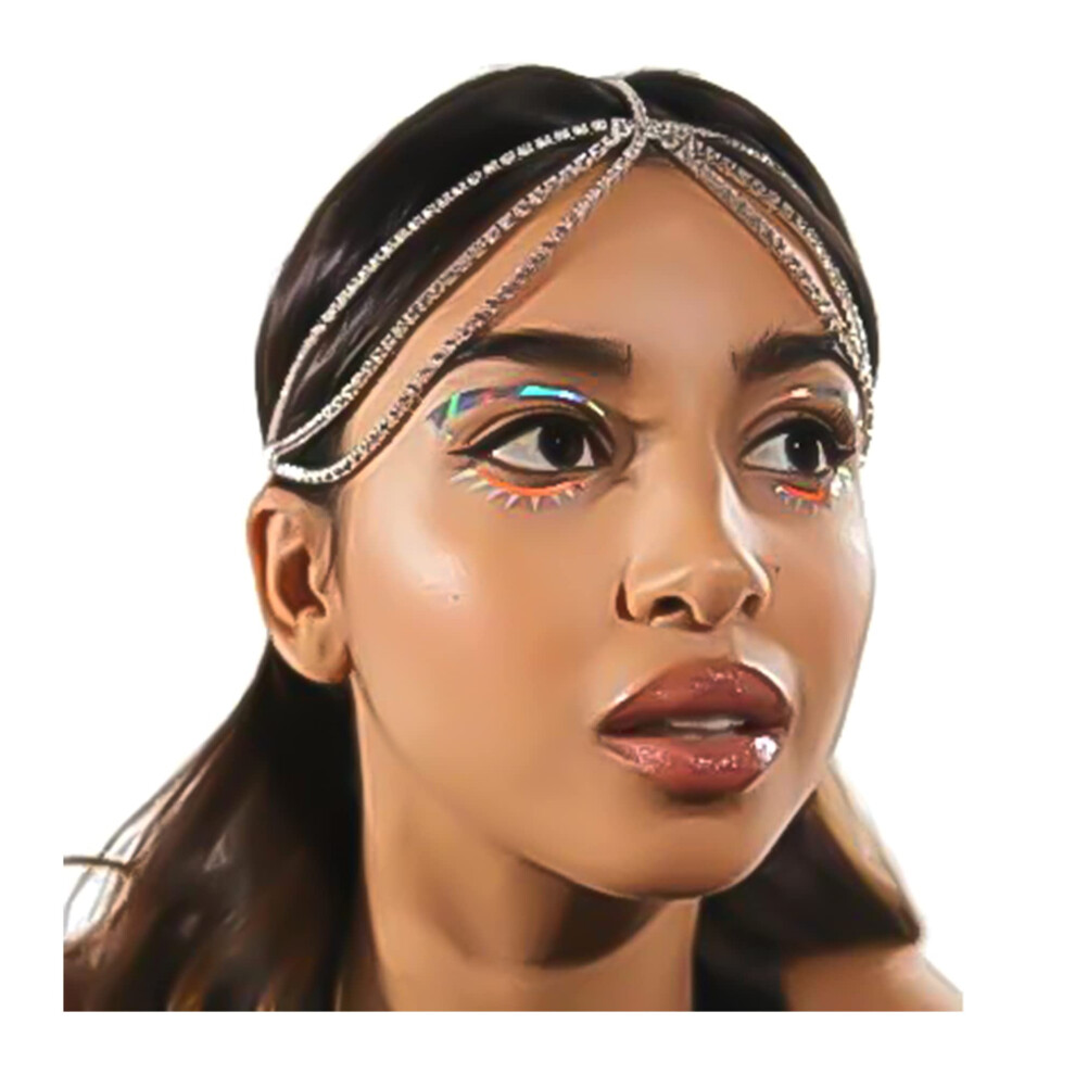 Naiska Silberne Strass-Kopfkette, Hochzeit, Braut-Kristall-Kopfschmuck, Kappe, Boho-Stirn, Braut-Stirnband, Halloween-Party, Mehrlagiger Haarschmuck,-image