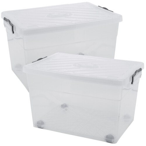 URBN Living (2x55L) Clear Plastic Storage Box Lid Home Office Garage