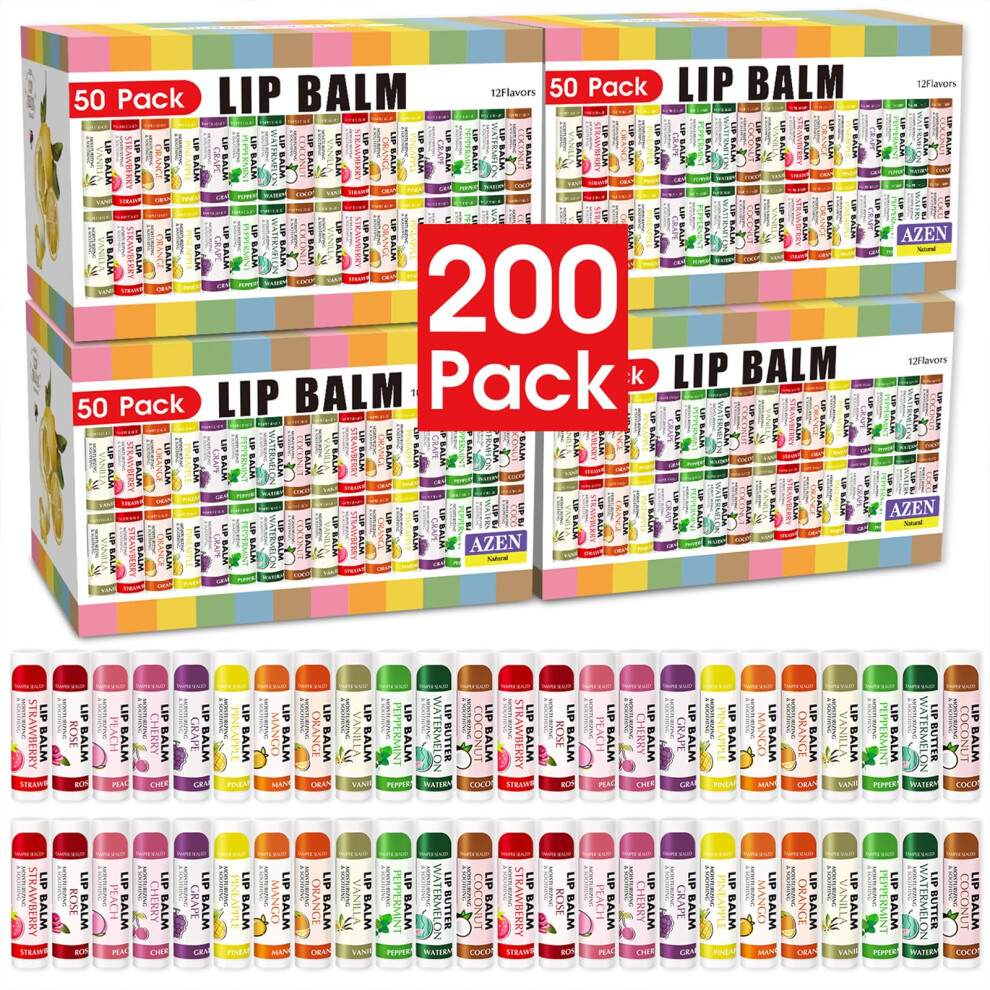 Azen 200 Pack Lip Balm Natural Lip Balm Bulk Lip Care Product Moisturizing Lip Balm For Dry Cracked Lips - 12 Flavors