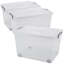 (3x55L) Clear Plastic Storage Box Lid Home Office Garage