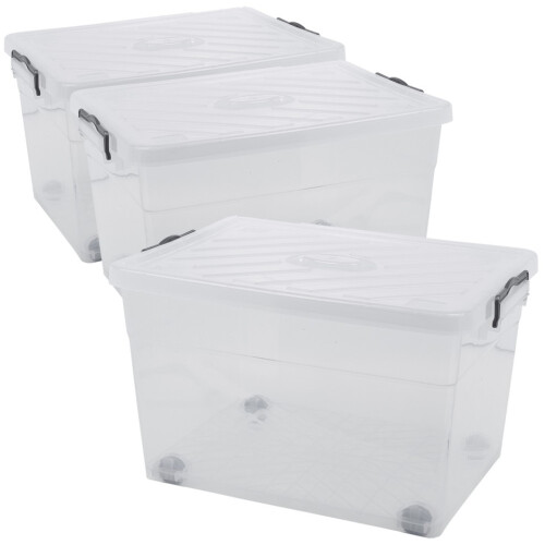 URBN Living (3x55L) Clear Plastic Storage Box Lid Home Office Garage