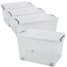 (4x55L) Clear Plastic Storage Box Lid Home Office Garage
