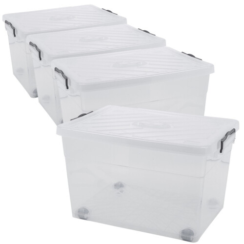 URBN Living (4x55L) Clear Plastic Storage Box Lid Home Office Garage