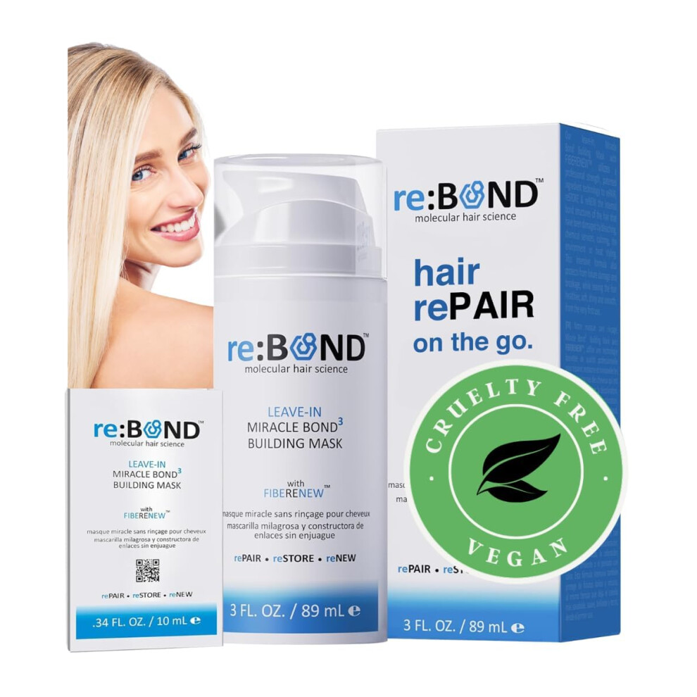reBOND Leave-in Miracle Bond Building Hair Mask- 4 minute Repair Treatment Deep Conditioning for Bleached  Damaged  Dry  Colored or Frizzy Hair - Set