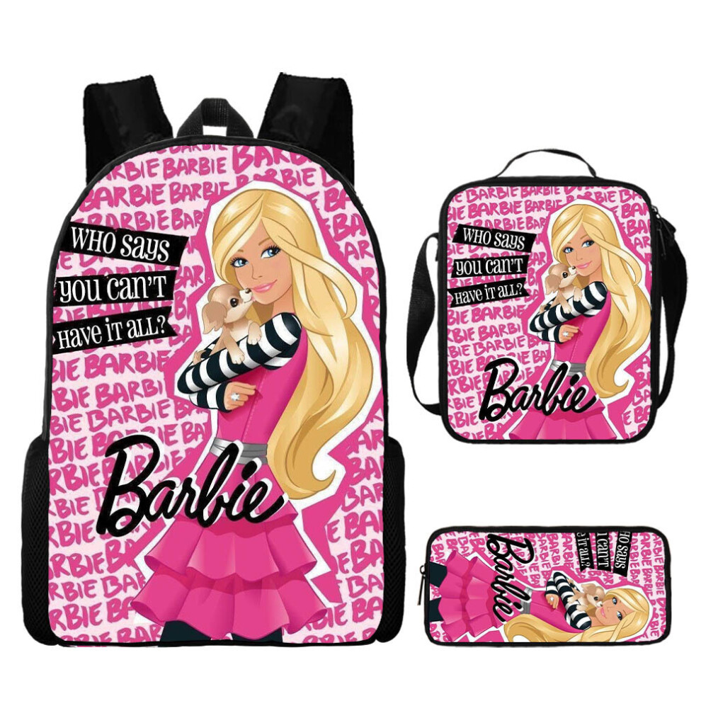 (H, Three-piece set) New Barbie Princess Schoolbag Three-piece Pink Barbie Girl Schoolbag Large Capacity Student Backpack-image-OPC-PGMDZJF-NEW