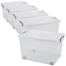 (5x55L) Clear Plastic Storage Box Lid Home Office Garage