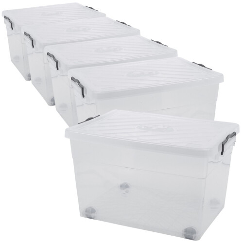 URBN Living (5x55L) Clear Plastic Storage Box Lid Home Office Garage