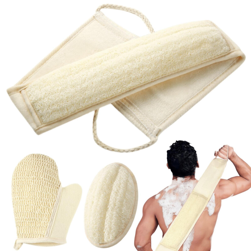 Betlys Natural Loofah Sponge Exfoliating Body Scrubber Loofa Back Scrubber For Shower Set For Men And Women (3 Pack) Luffa Sponge Pads & Exfoliating