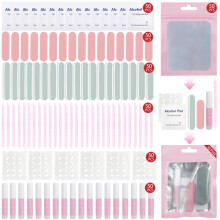 50PCS Press on Nail Tool Kit Nail Prep Kit with Nail Glue Nail Adhesive Tabs Mini Nail File Nail Shine Buffer Acrylic Sticks Prep Pads Packaging