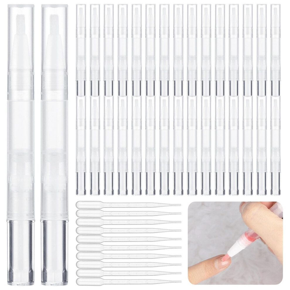 Homaisson 50 Pack 3Ml Transparent Twist Pen With Pipettes Empty Cuticle Oil Pen Refillable Nail Oil Pens With Brush Tip Empty Cosmetic Lip Gloss Tub