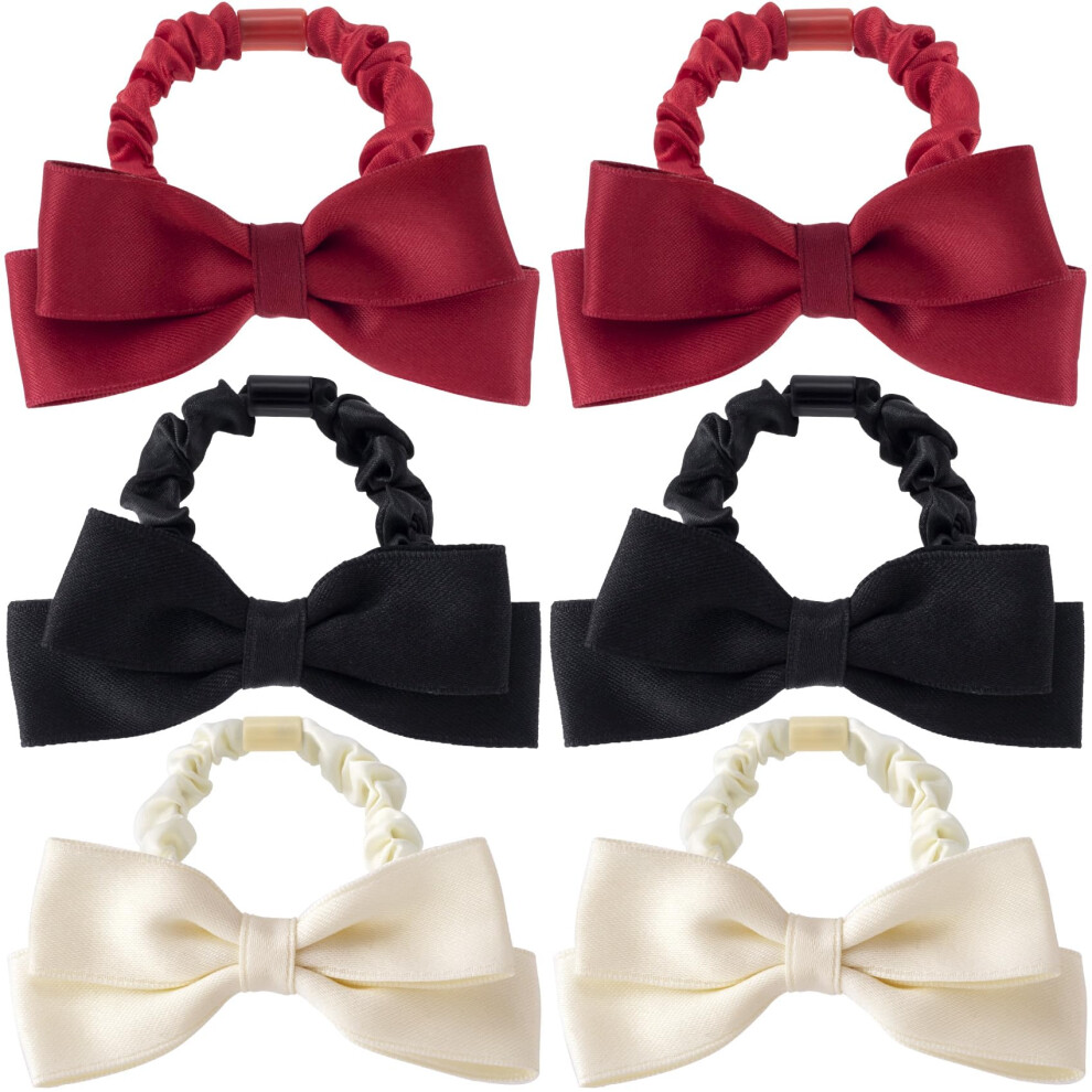 CustomyLife 6 Pezzi Scrunchies Per Capelli Con Fiocco In Seta, Nero, Rosso E Bianco, Elastici Per Capelli, Fasce Per Coda Di Cavallo, Accessori P-image
