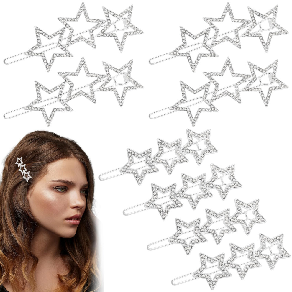 Mxxipp 8 Forcine Per Capelli A Forma Di Stella, Da Donna, Con Strass Scintillanti, Antiscivolo, A Forma Di Stella, Accessori Per Capelli Lunghi, Corti, Lisci E Ricci, Colore Argento-image