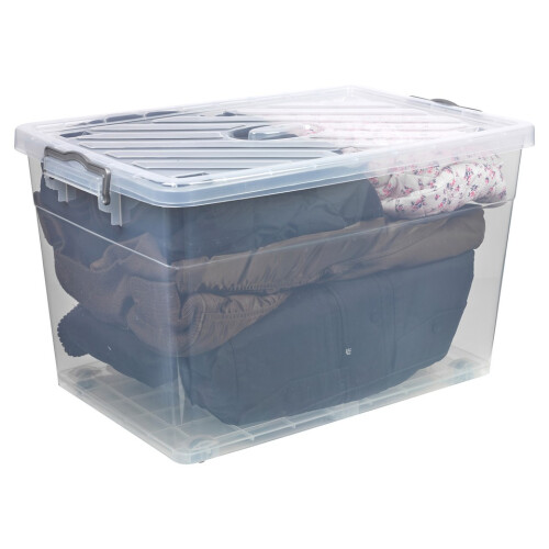 URBN Living (1x70L) Clear Plastic Storage Box Lid Home Office Garage 2
