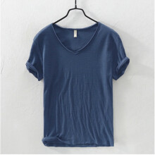 (Denim blue, EU M 60-70kg) Womens T Shirt Solid V Neck Short Sleeved Tops Tees