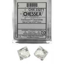 chessex Manufacturing cHX23271 D10 clamshell Bordspel - Doorschijnend helder met Wit - 10 Stuks