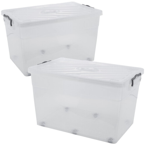URBN Living (2x70L) Clear Plastic Storage Box Lid Home Office Garage