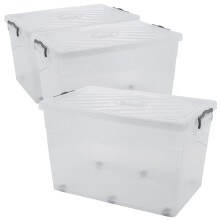 (3x70L) Clear Plastic Storage Box Lid Home Office Garage