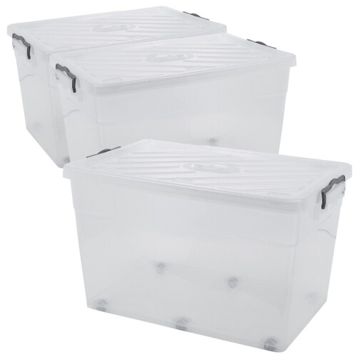 URBN Living (3x70L) Clear Plastic Storage Box Lid Home Office Garage