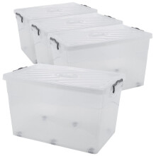 (4x70L) Clear Plastic Storage Box Lid Home Office Garage