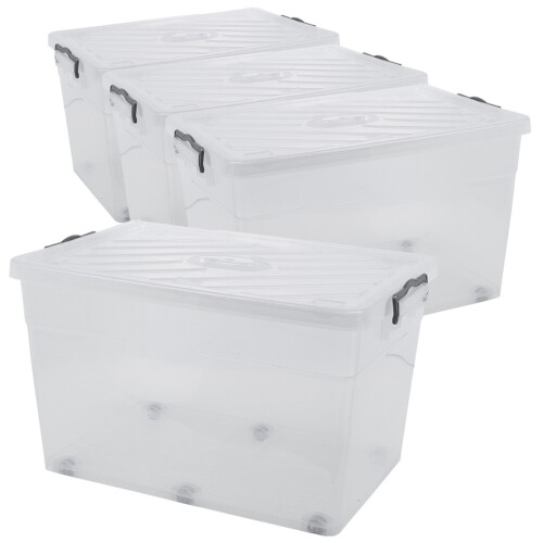 URBN Living (4x70L) Clear Plastic Storage Box Lid Home Office Garage