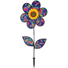 In the Breeze 2650 - Moulin vent tournesol psychdlique bleu de 16 pouces avec feuilles - Fleur colore pour cour et jardin