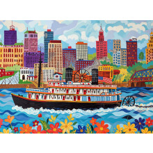 Cross & Glory Puslespil: Queen City Paddle Wheel Adventure Historisk Cincinnati Riverboat Scene 1000 brikker puslespil til voksne Folkekunstdesig