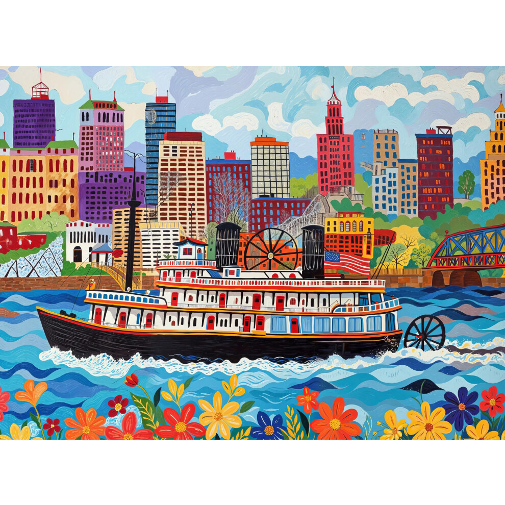 Cross & Glory Puzzles: Queen City Paddle Wheel Adventure Historyczna Scena Lodzi Rzecznej W Cincinnati 1000-Elementowe Puzzle Dla Doroslych Sztuka Lu-image