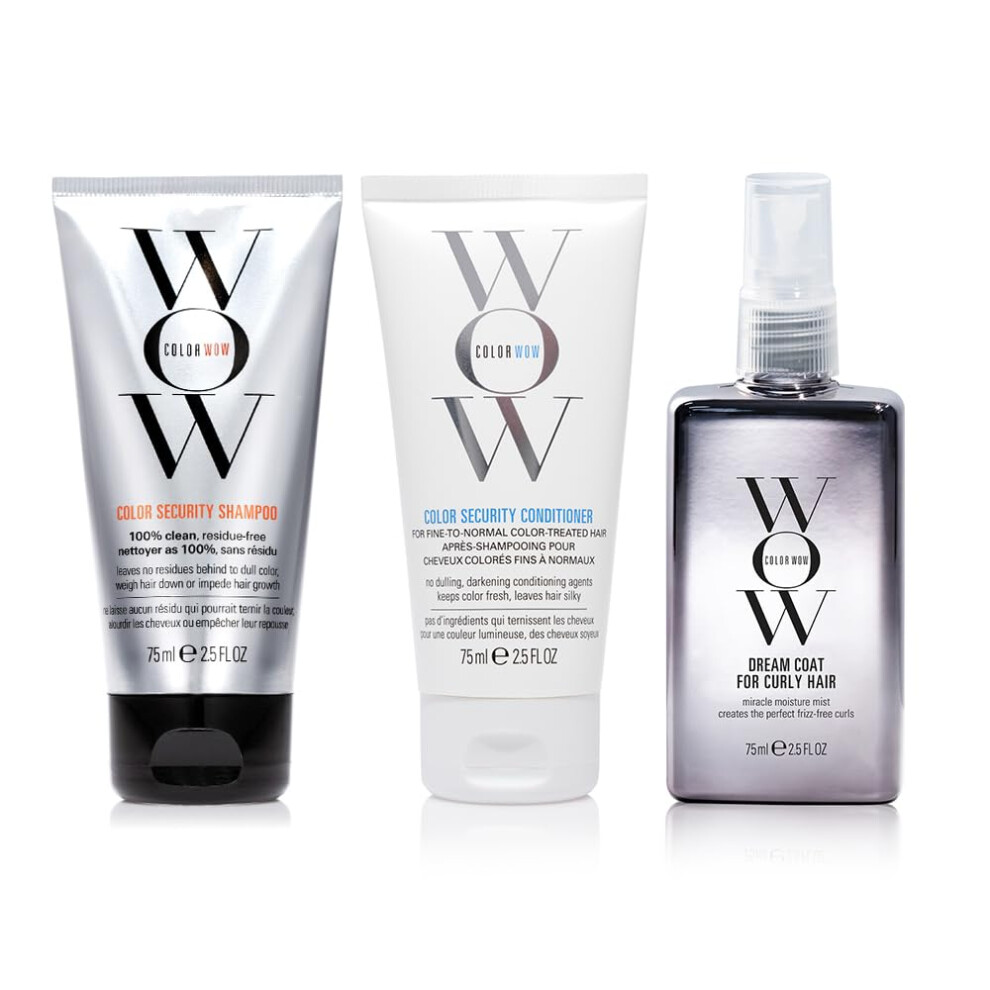 COLOR WOW Dream Curly Travel Size Kit - Color Security Shampoo & Conditioner (2.5 oz)  Dream Coat for Curly Hair (2.5 oz)  The ultimate curl collectio