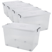 (5x70L) Clear Plastic Storage Box Lid Home Office Garage