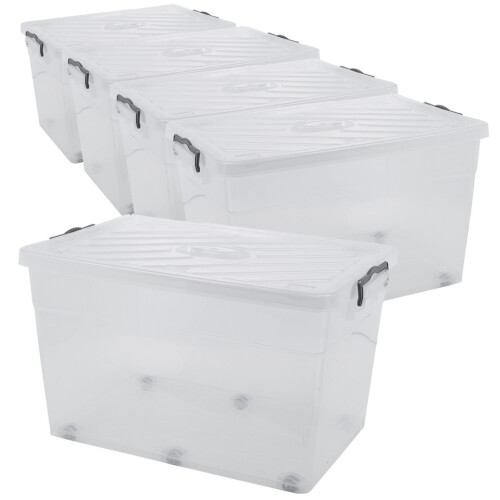 URBN Living (5x70L) Clear Plastic Storage Box Lid Home Office Garage