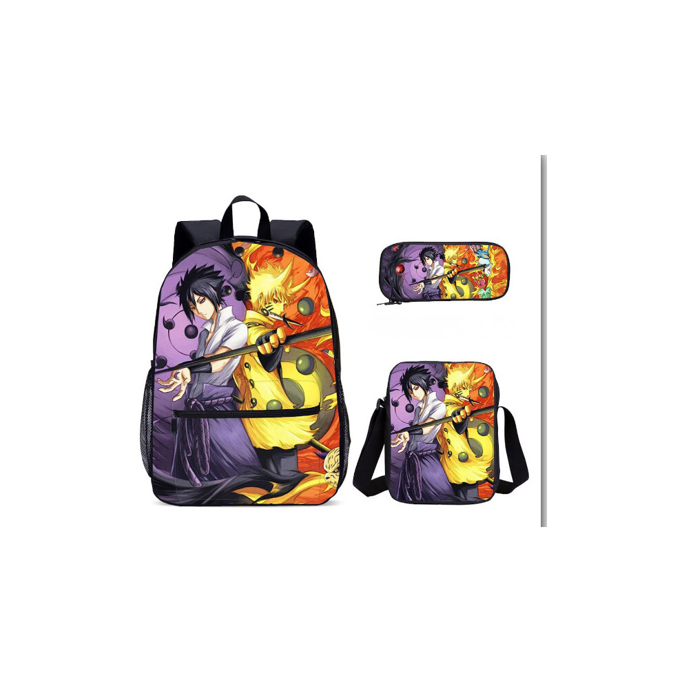 (4, Three-piece set) New Naruto Naruto Naruto three-piece school bag for primary and secondary school students, children's backpack, shoulder bag, pen