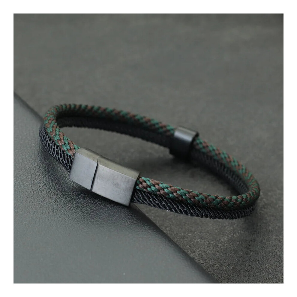 (XL 21.5cm 8.5Inch, dark brown green) Fashion Mens Bracelet Stainless Steel Detachable Magnet Buckle-image-OPC-PGMF7NX-NEW
