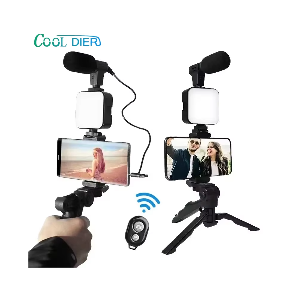 COOL DIER Smartphone Vlogging Kit With Tripod Phone Holder Mini Mic LED Fill Light Starter For TikTok Live Stream Video