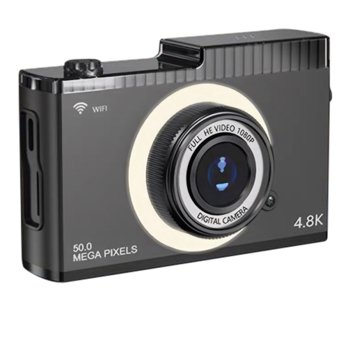 Câmera digital 4K FHD 50MP com foco automático, tela IPS de 2,4 polegadas, WIFI compacta com luz de preenchimento para estudantes, preta 1