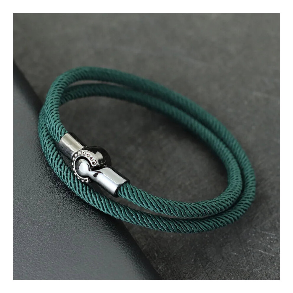 (M 19.5cm 7.7Inch, Green) Mens Rope Bracelet Magnet Buckle Double Layer Cord Nautical Bracelets-image-OPC-PGMFDJ8-NEW