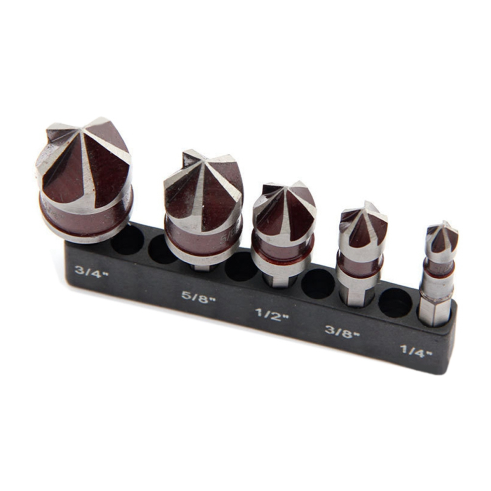 5 Flute Metal M35 Cobalt Countersink Drill Bit Set 82 5Pcs 1/4In Hex Shank Countersunk 3/8In 1/2In 5/8In 4852394624586