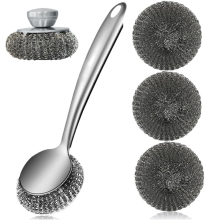 Steel Wool Scrubber Dish Brush with Handle, Deep Cleaning Metal Set, for Dishes,Metal Scrubbers