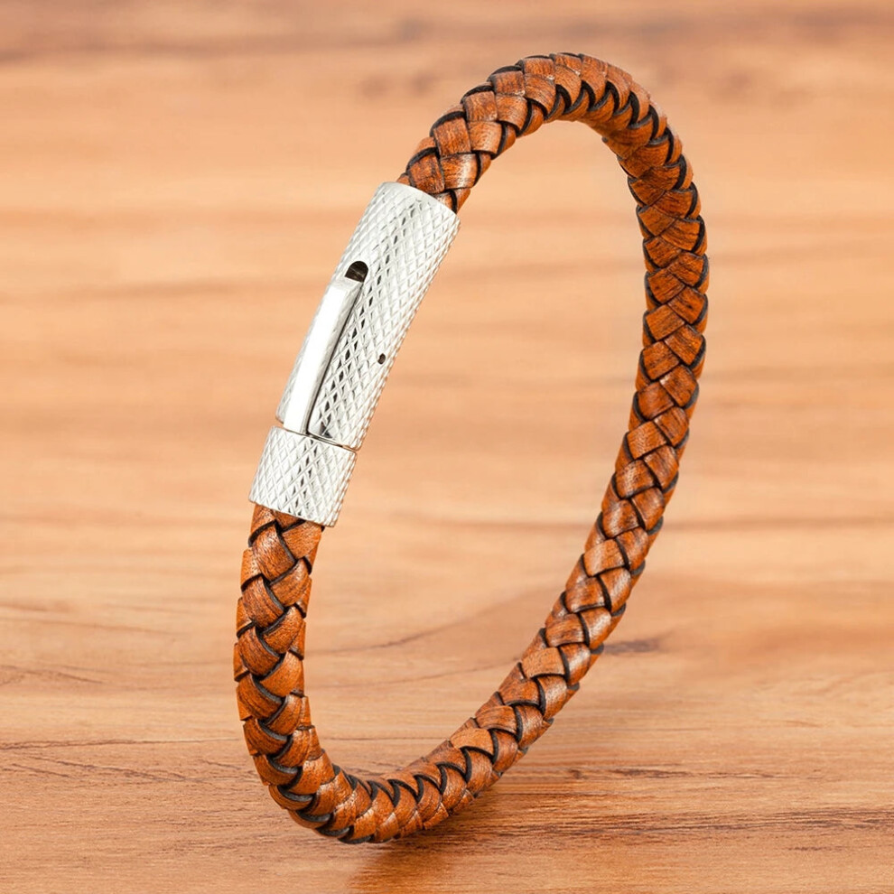 (23cm, Deep Yellow) Combination Stainless Steel Mens Leather Bracelet-image-OPC-PGMFFP9-NEW