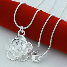 (65cm) 925 Sterling Silver Rose Flower Pendant Necklace For Women