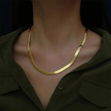 (Gold, 45cm 18inches) 925 Sterling Silver 18K Gold 4MM Flat Chain Necklace for Women
