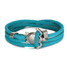 (Silver Mint Green) Hand Braided Sea Turtle Viking Bracelet Charms Rope For Men Women