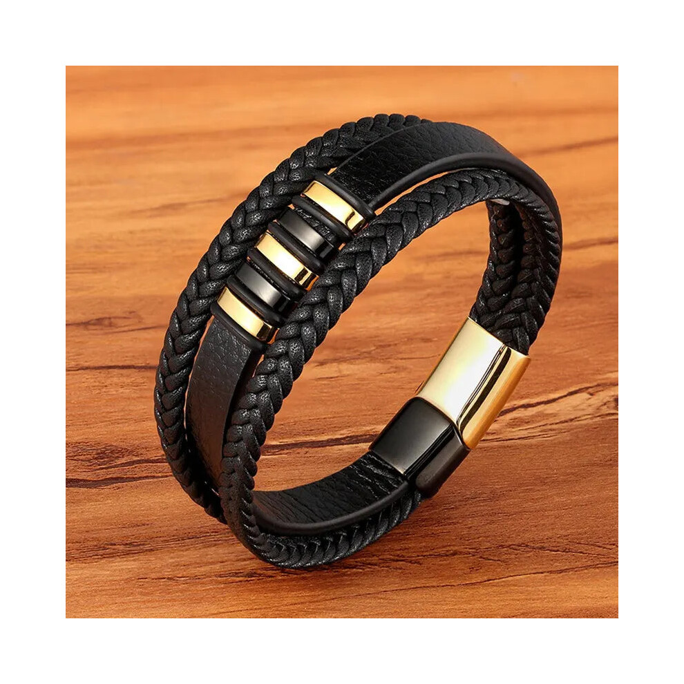 (23cm, BXXG1332) Fashion Stainless Steel Charm Magnetic Mens Leather Bracelet-image-OPC-PGMFH5V-NEW