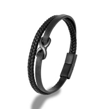 (21cm, Black) Men Multilayer Braided Leather Bracelets Friendship Infinity Love Knot