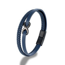 (19cm, Blue) Men Multilayer Braided Leather Bracelets Friendship Infinity Love Knot