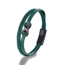 (19cm, Green) Men Multilayer Braided Leather Bracelets Friendship Infinity Love Knot