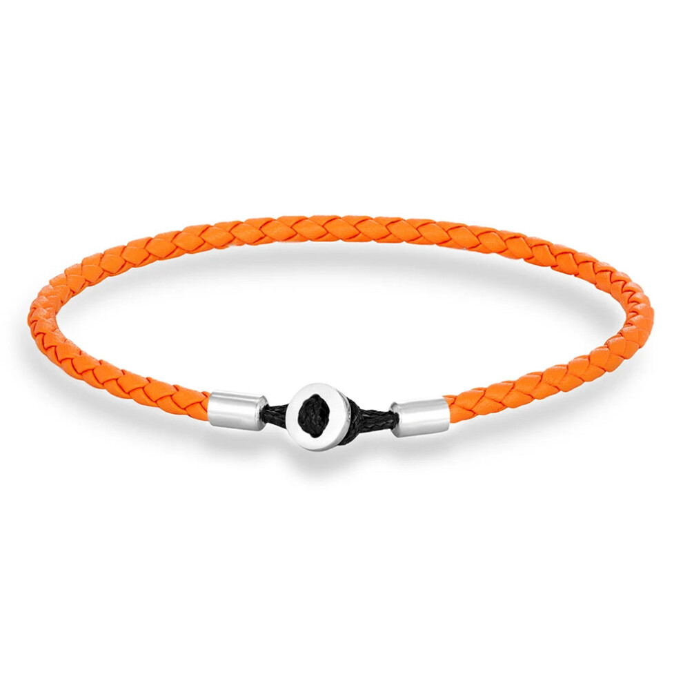 (L(23CM), Orange) Unisex Simple Style Stainless Steel Button Braided Leather Bracelet-image-OPC-PGMFH96-NEW