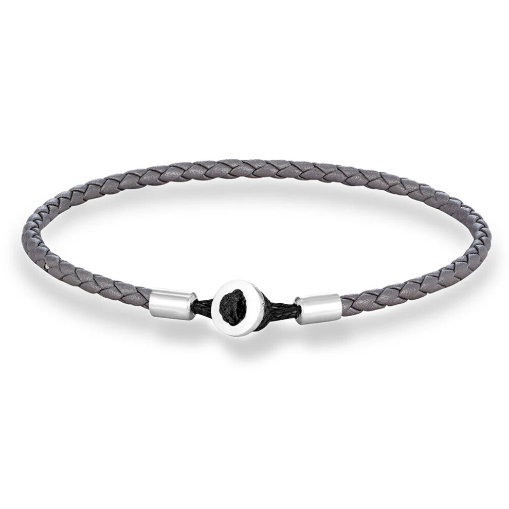 (XS(17CM), Dark grey) Unisex Simple Style Stainless Steel Button Braided Leather Bracelet-image-OPC-PGMFHCP-NEW